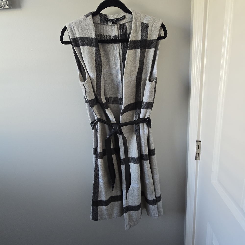Black and Gray Checkered Open Vest Dress